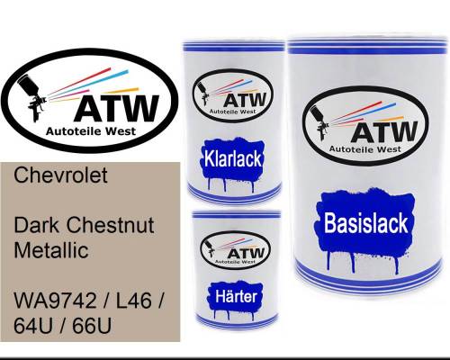 Chevrolet, Dark Chestnut Metallic, WA9742 / L46 / 64U / 66U: 500ml Lackdose + 500ml Klarlack + 250ml Härter - Set, von ATW Autoteile West.